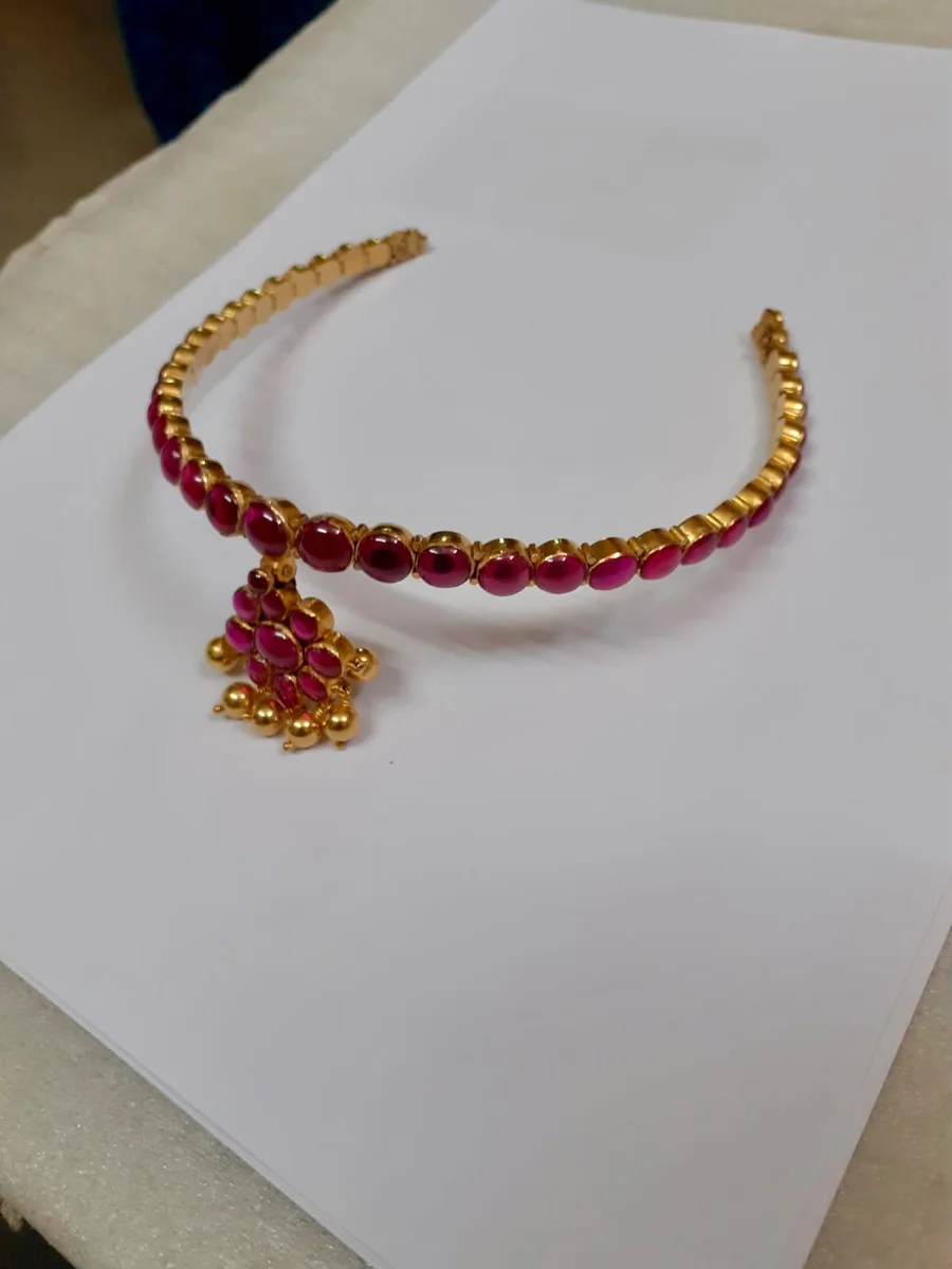 Traditional Ruby Kemp Stone Bead Choker and Pendant from Sri Karpagambal Jewellery