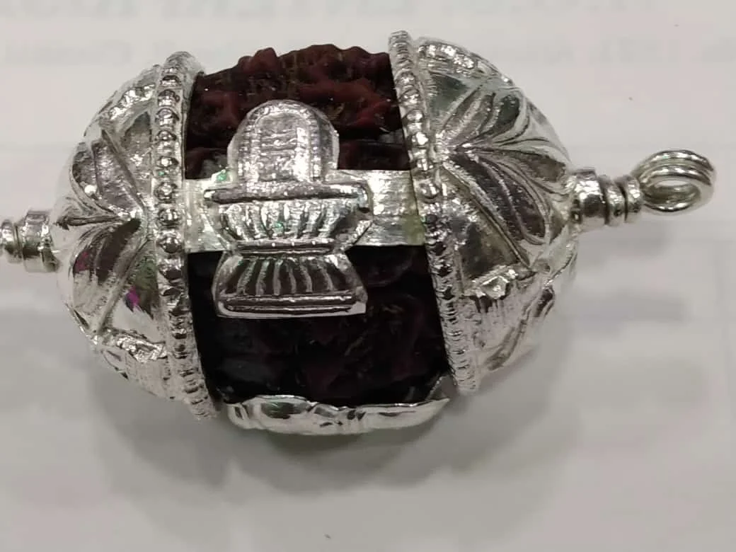 Shiva Lingam Silver Capped Rudraksha Kavacham Pendant from Sri Karpagambal Jewellery
